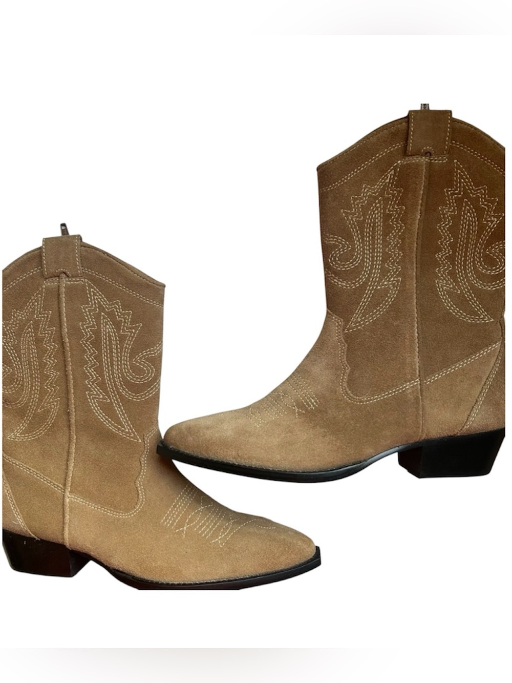 Azalea Wang Western Boots 9 Suede Cowboy Boot Tan Boho Embroidered New